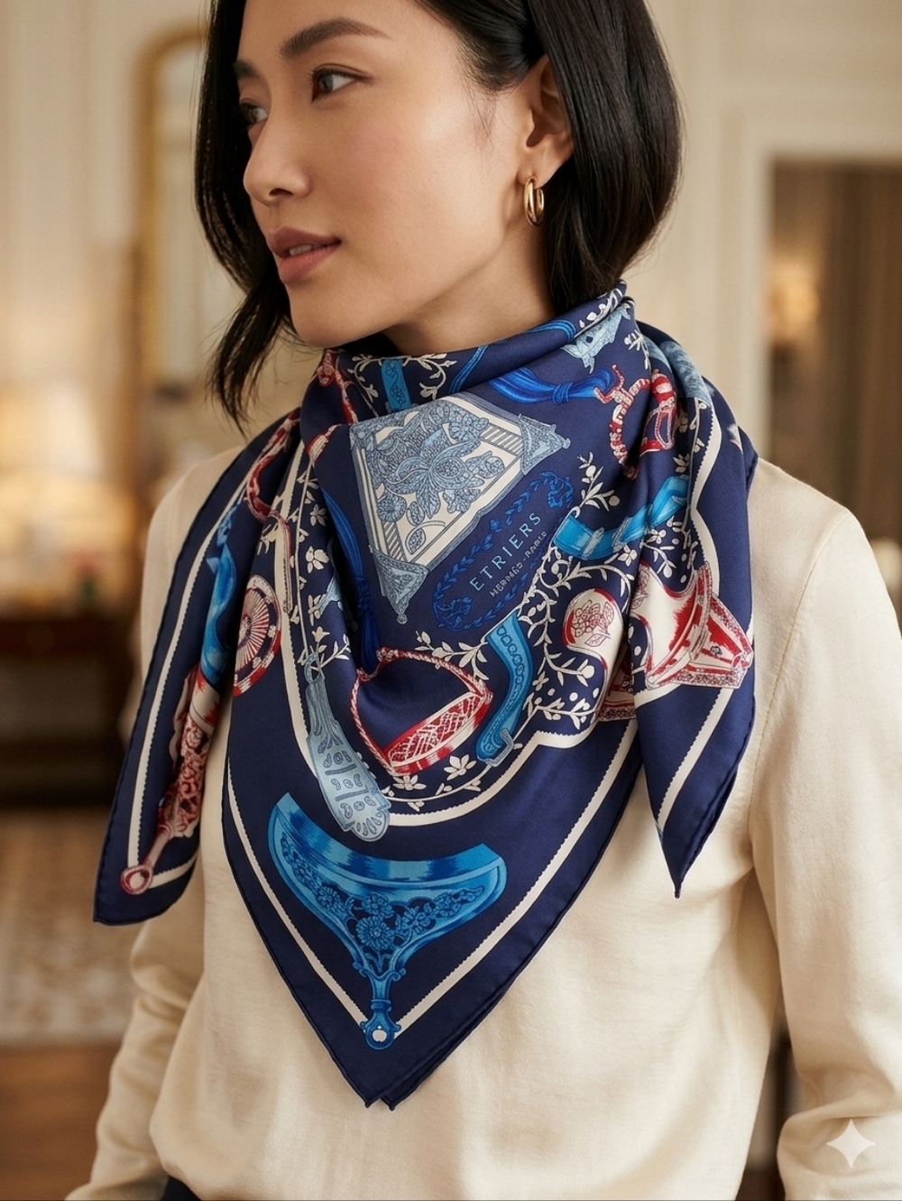 HERMÈS‎ _ PARIS ETRIERS Multicolored Silk  Scarf